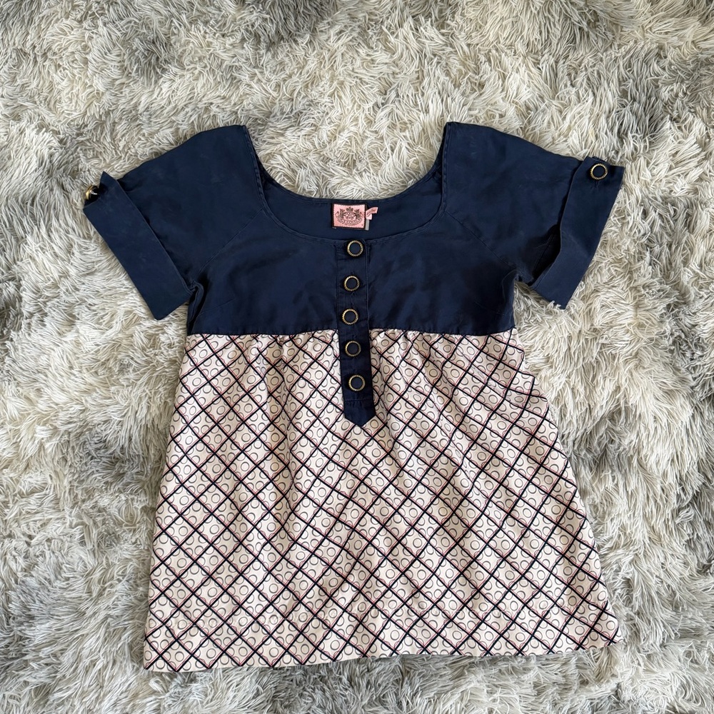 Juicy Couture navy with printed pattern baby doll top